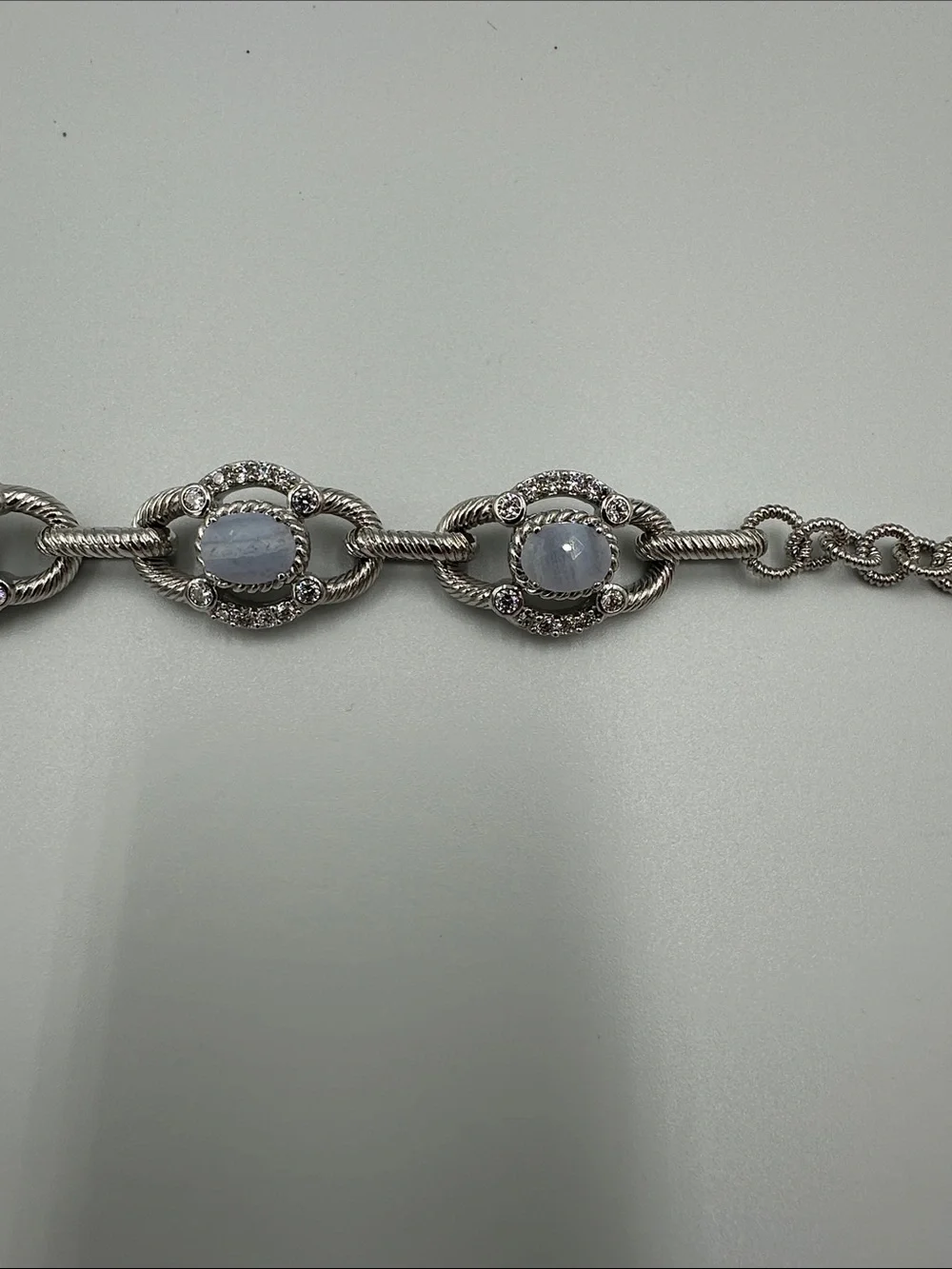 Judith Ripka 925 Sterling Silver Cable Links Toggle Stones CZ Bracelet
